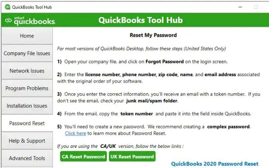 QuickBooks Password Reset
