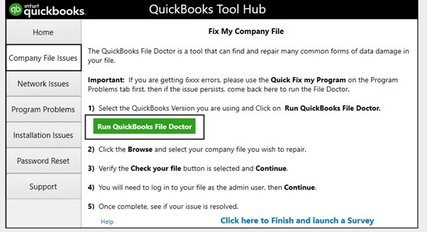 QuickBooks File Doctor tool.